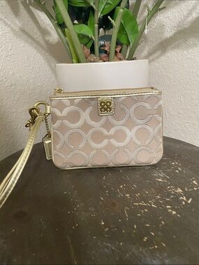 Coach OP ART Signature Wristlet in Light Pink with Gold Accents